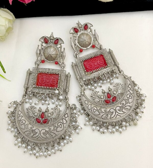 Monalisa Stone Work German Silver Statement Earrings…