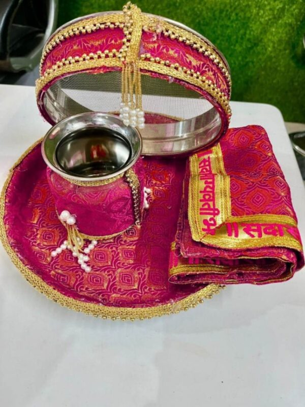 Karwa Chauth Thali Set Without Picture Thali ,Lota ,Chani And Thali Cover